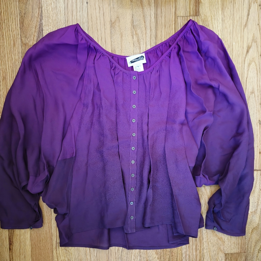 JAYGODFREY Purple Sheer Pleated Button Blouse